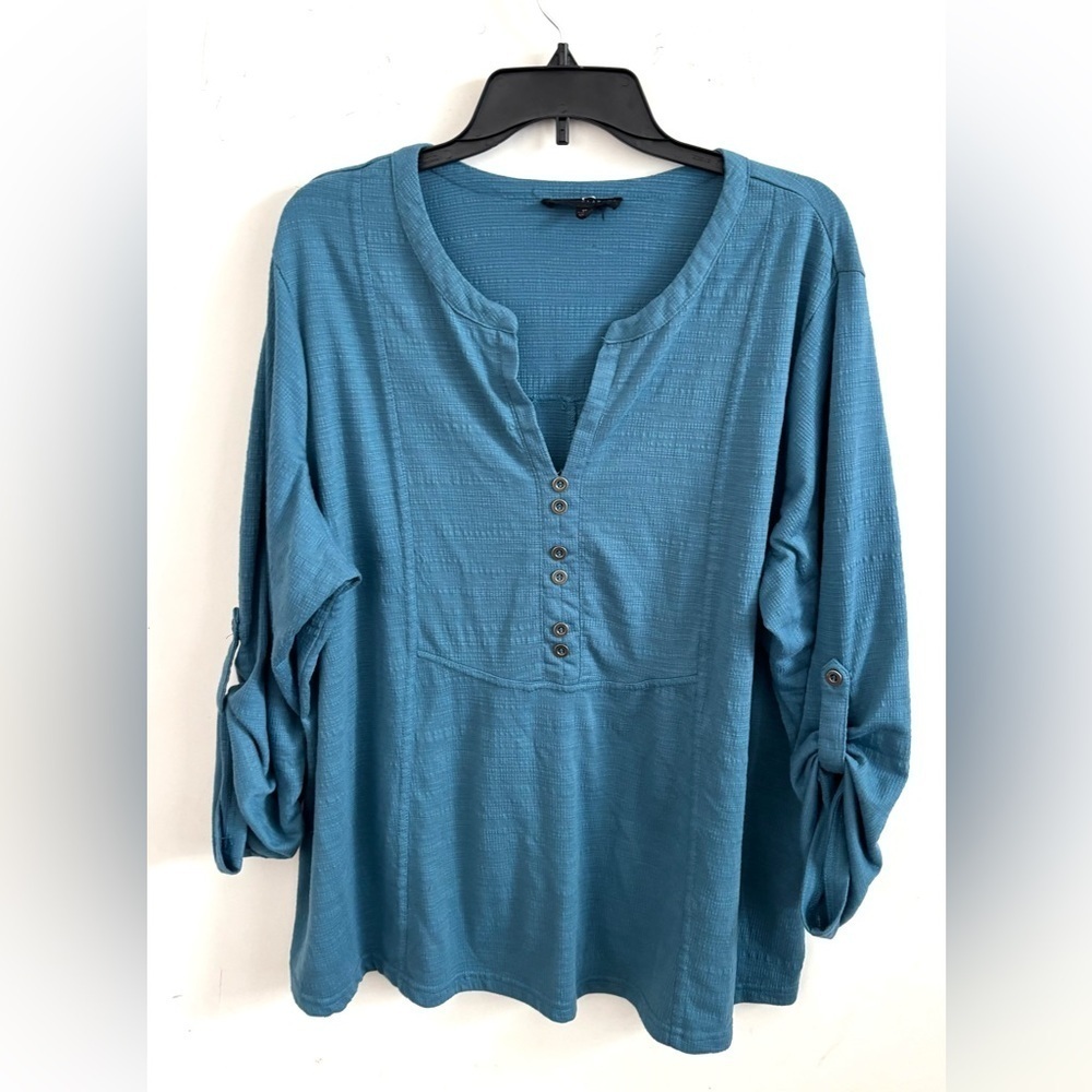 Jane Delancy T-shirt Blouse Women’s 2X Blue Button Front Casual Mature Travel